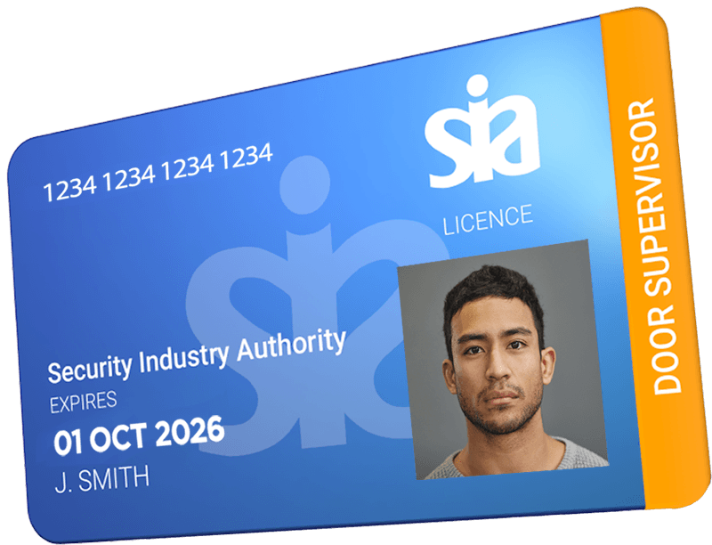 An SIA Door Supervisor card, with photo of holder J. Smith.