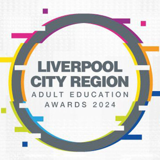 “Liverpool City Region Adult Education Awards 2024” shown inside a circular graphic with colourful segmented lines.