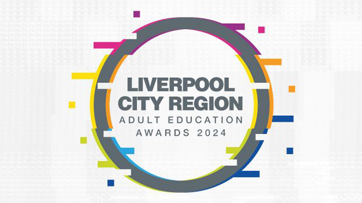 “Liverpool City Region Adult Education Awards 2024” shown inside a circular graphic with colourful segmented lines.