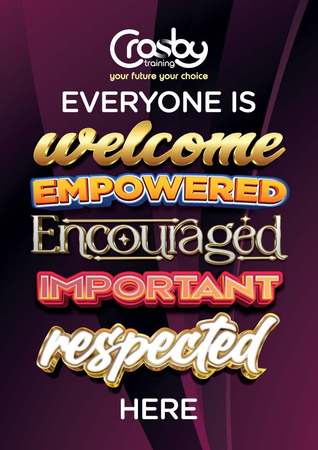 Everyone is Welcome, empowered, encouraged, important, respected here.