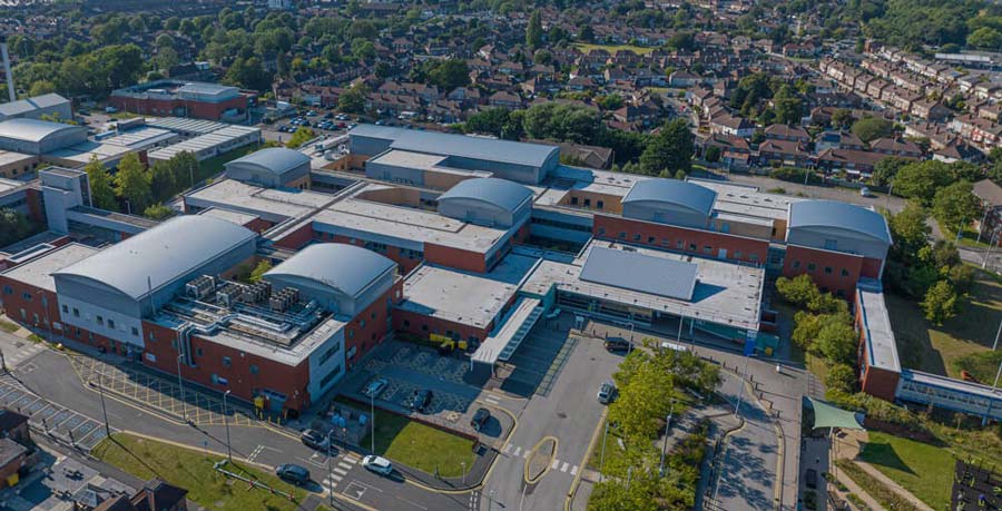 An aerial view of Broadgreen Hospital.