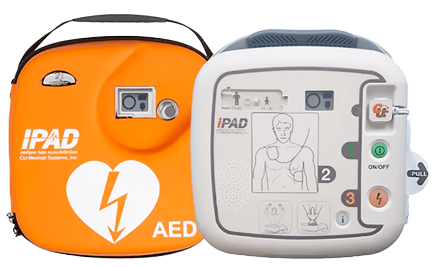 An IPAD Defib. It features a simple illustration of where the defibrillator pads should be placed on a casualty.
