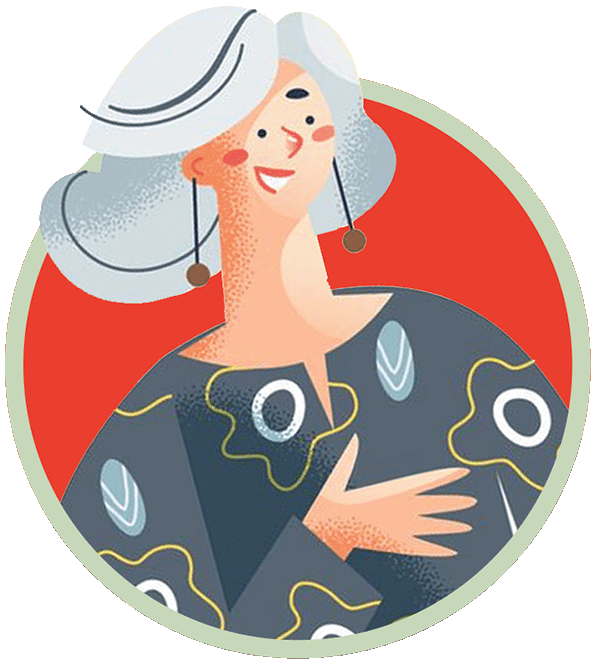 Illustration of an older woman looking happy.