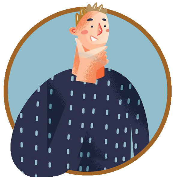 Illustration of a young man scratching his chin thoughtfully.